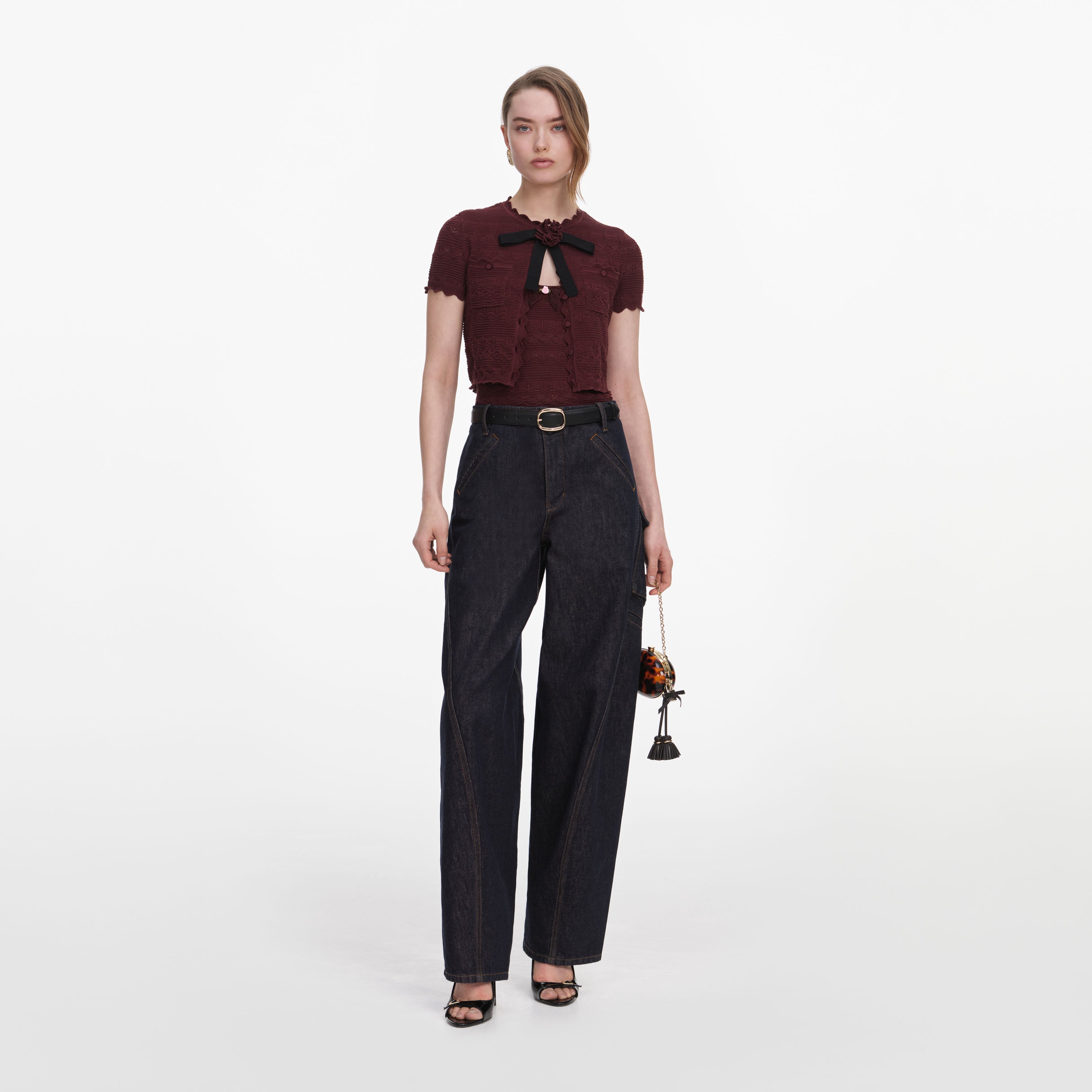 Brown Pointelle Knit Top
