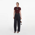 Brown Pointelle Knit Top