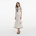 White Pointelle Knit Bow Midi Dress