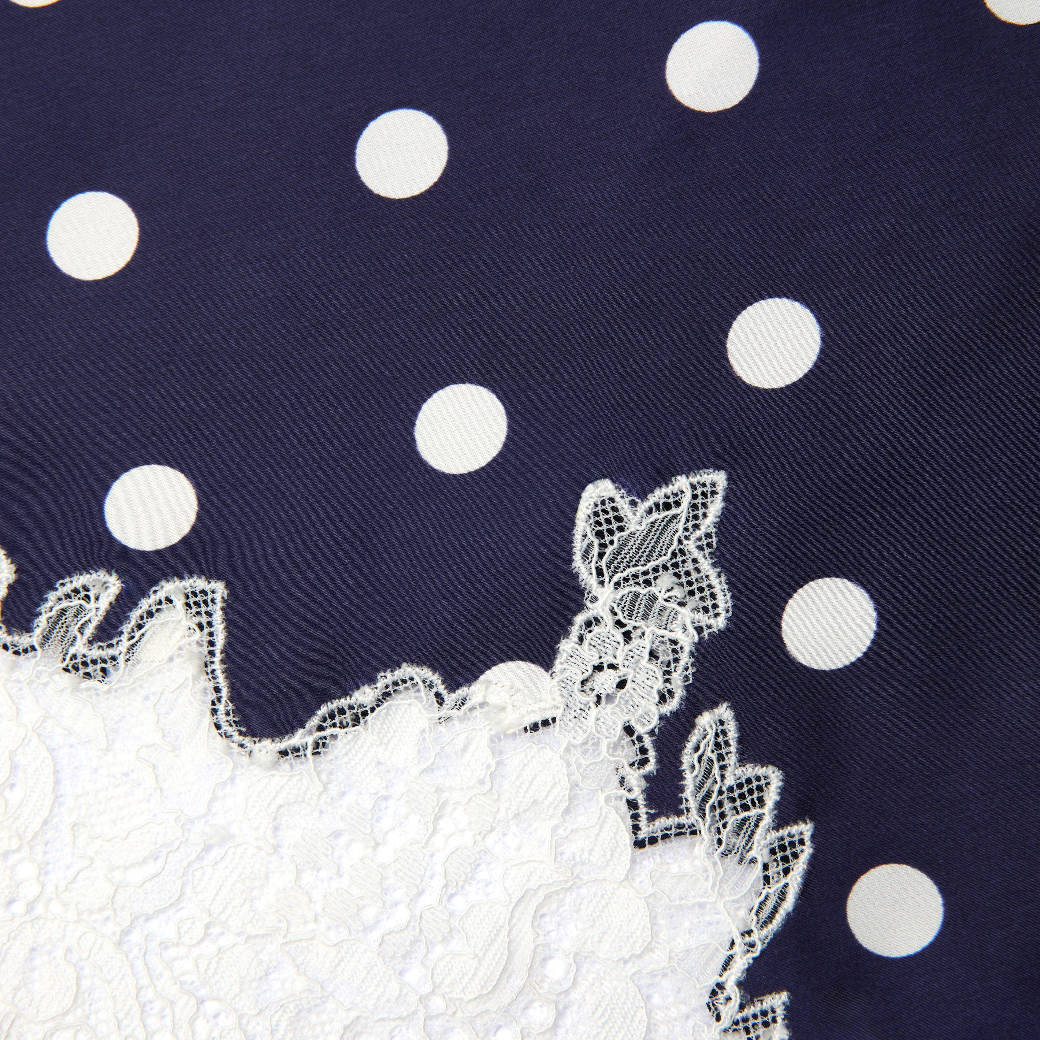 Navy Polka Dot Satin Midi Skirt