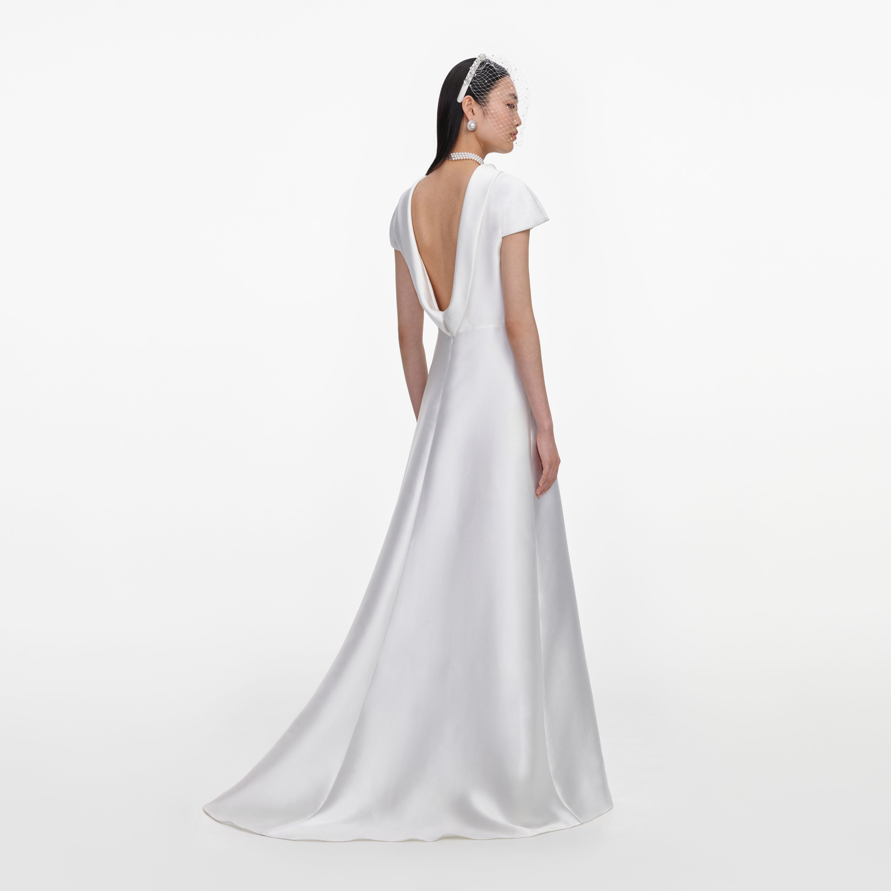 White Taffeta Collared Maxi Dress