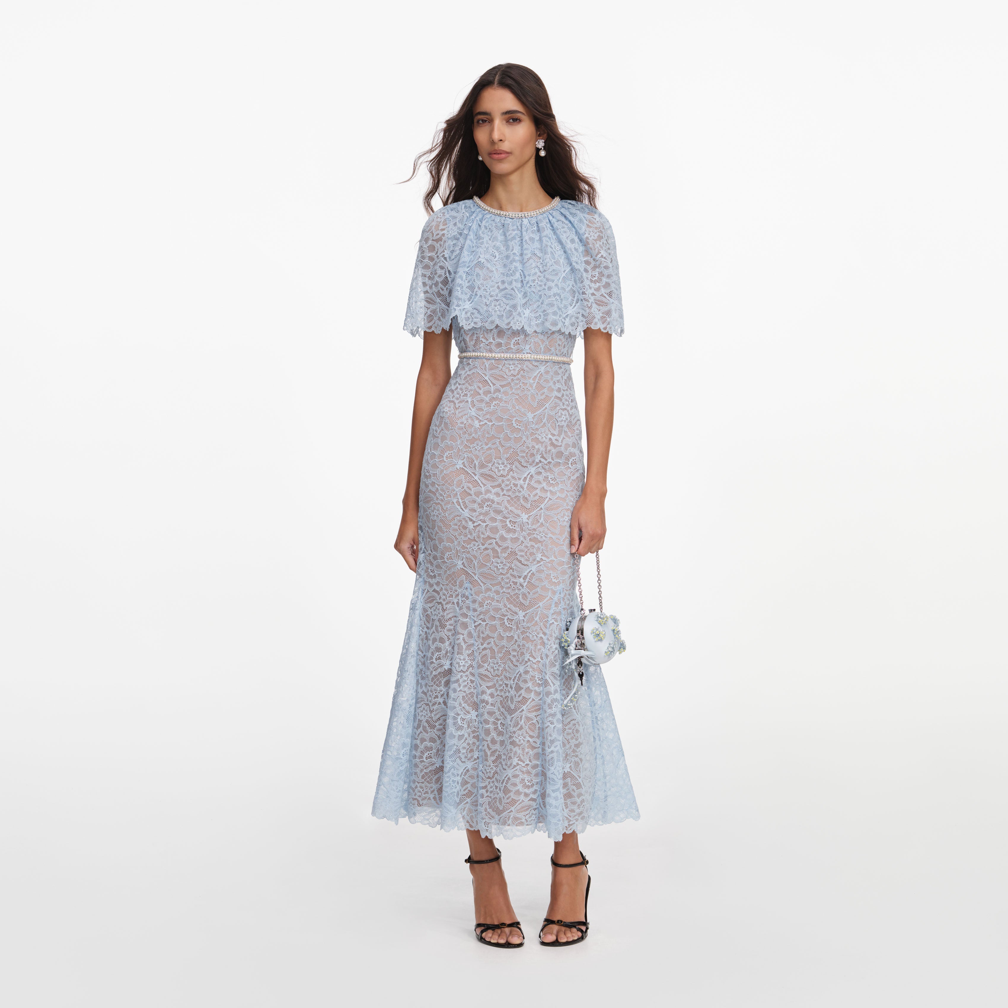 Blue Lace Cape Midi Dress