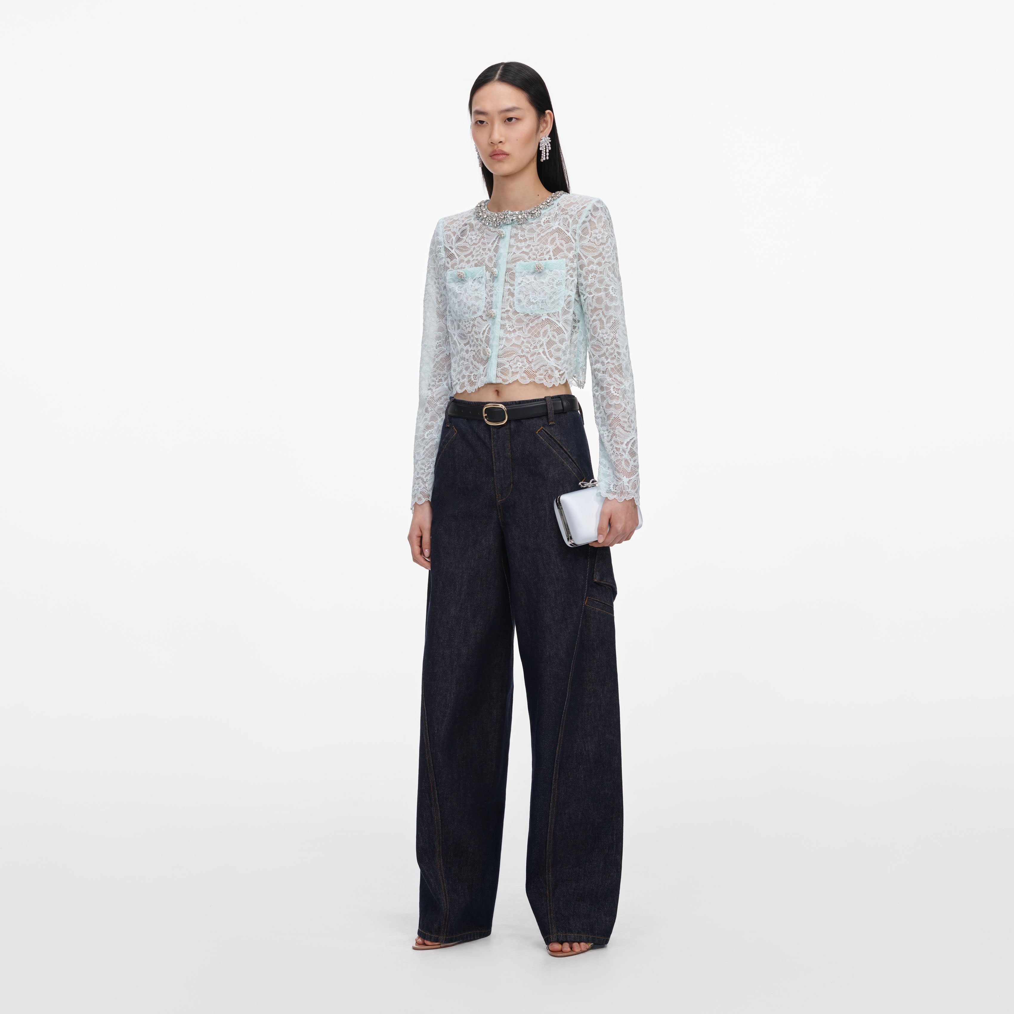 Mint Lace Crystal Embellished Jacket