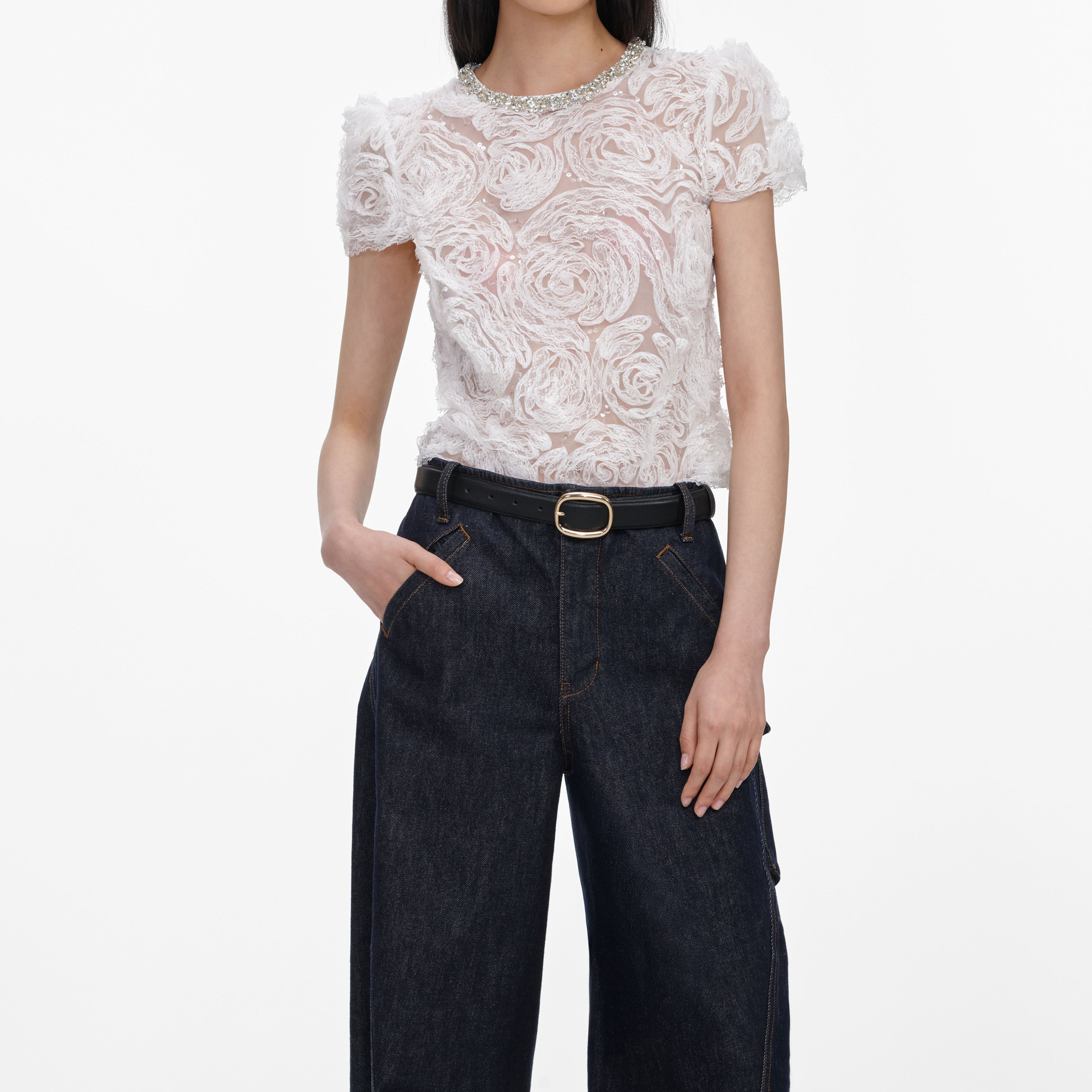 White Tulle Lace Top