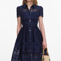 Navy Ramie Collared Midi Dress