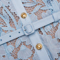 Blue Lace Tie Neck Midi Dress