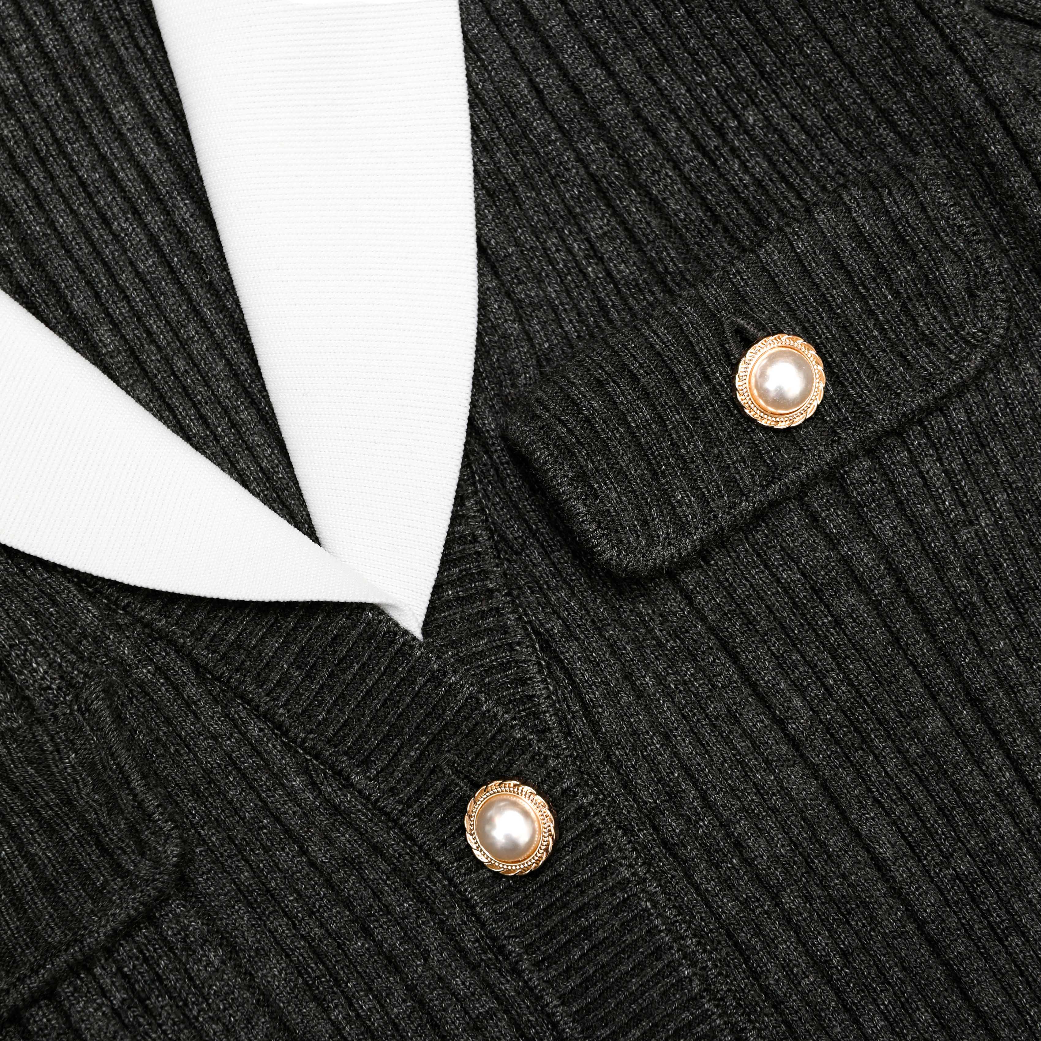 Grey Ribbed Knit Cardigan