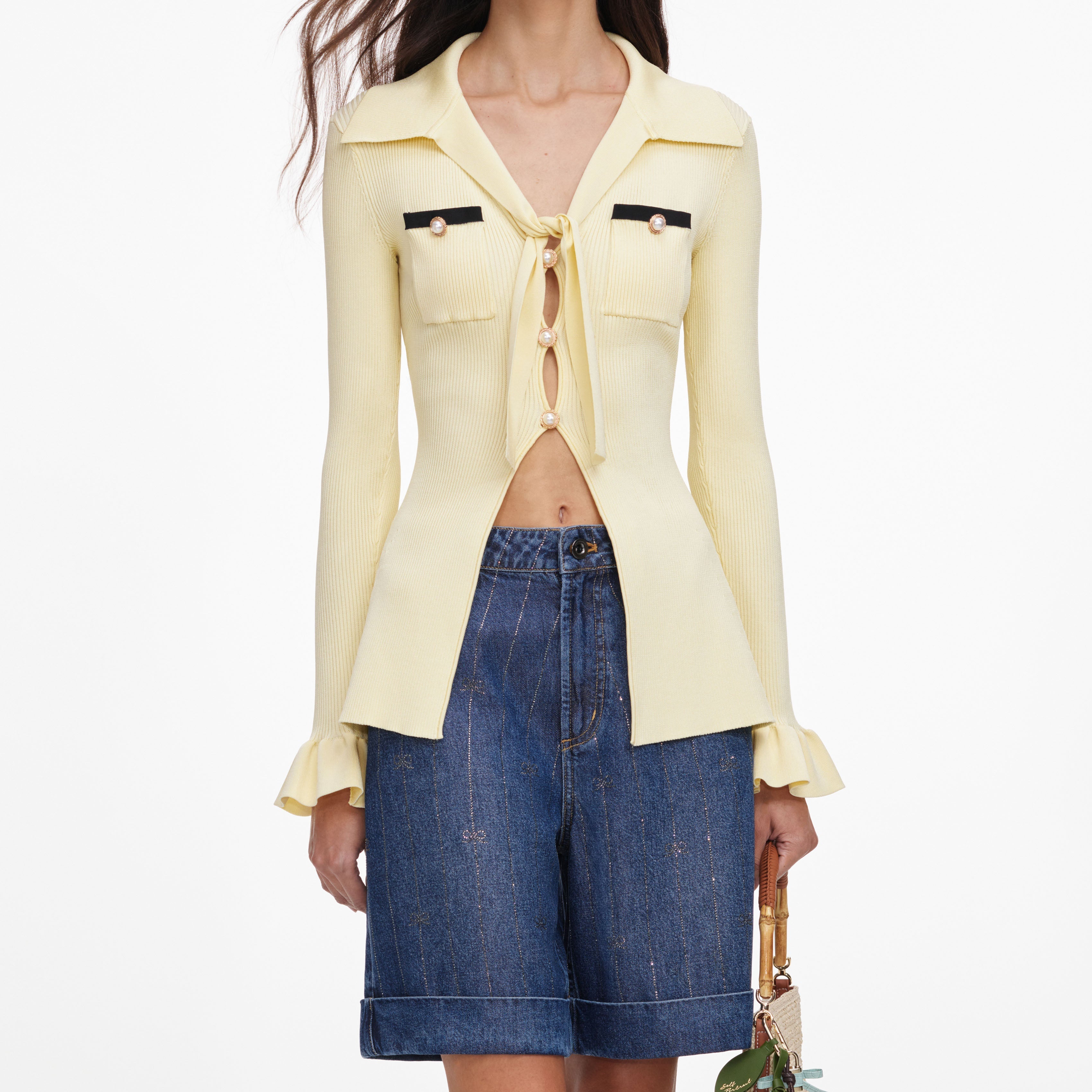 Yellow Viscose Knit Tie Top