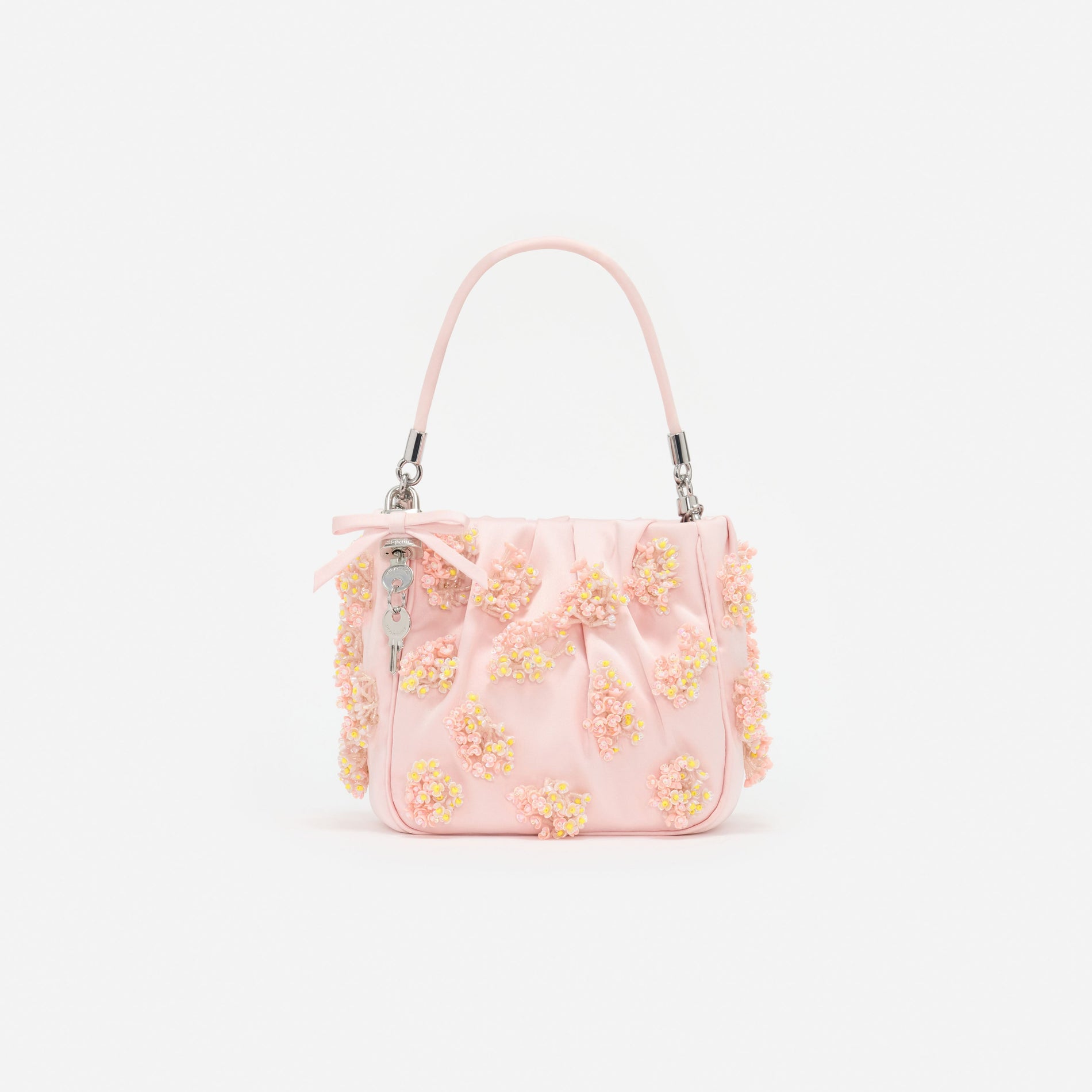 Pink Satin Floral Beaded Tote Bag