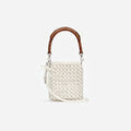 Cream Crystal Chain Mini Tote Bag