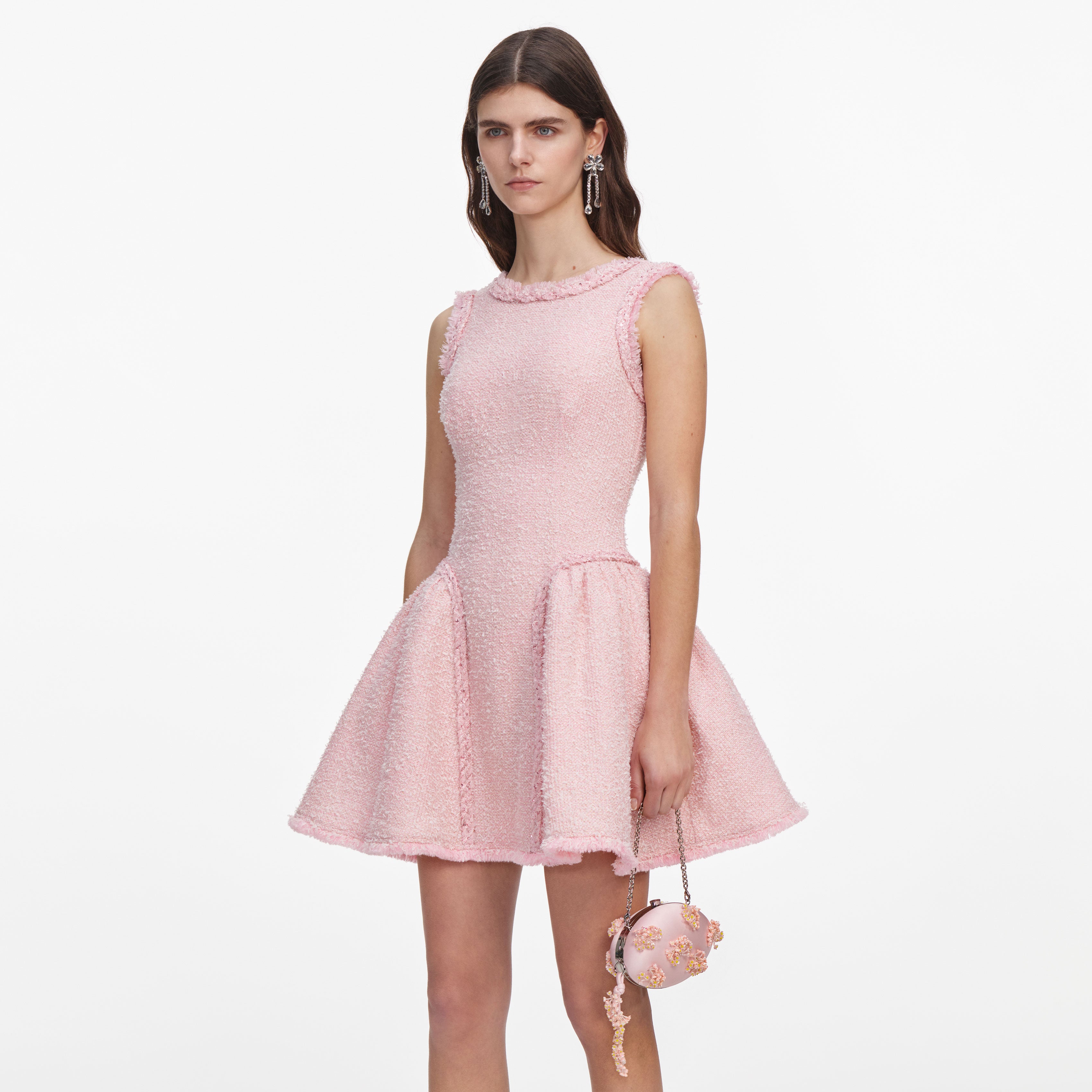 Pink Satin Floral Beaded Oval Clutch