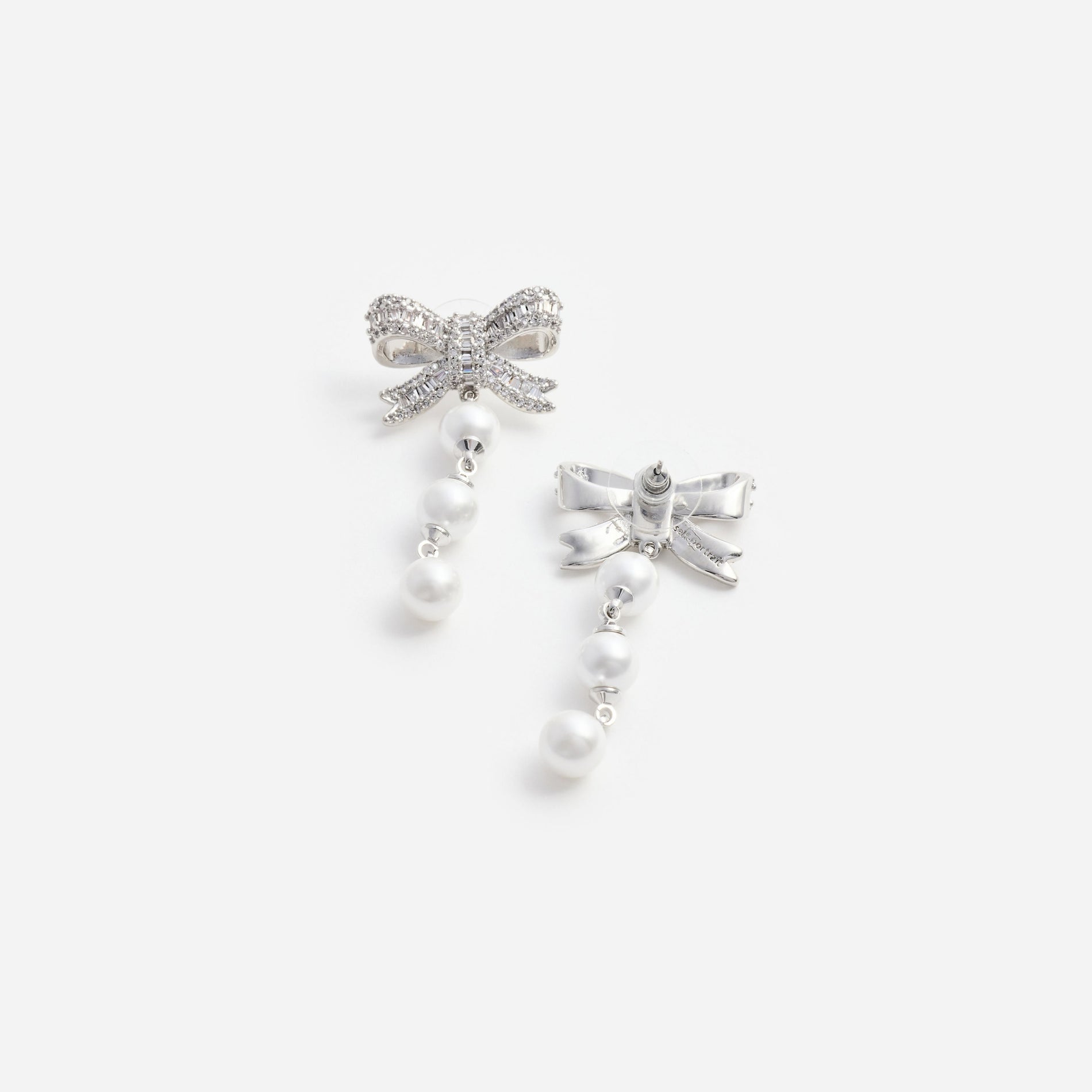 Crystal Bow Pearl Droplet Earrings