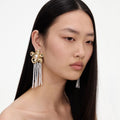 Gold Flower Pearl Dangle Earrings