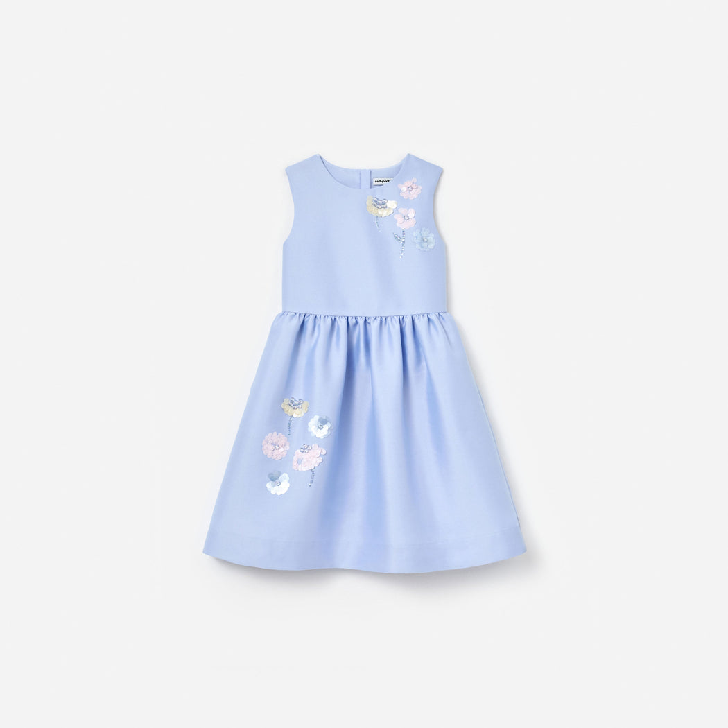 Blue Taffeta Sequin Embellished Dress