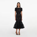 Black Tulle Lace Sequin Midi Dress