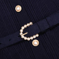 Navy Ribbed Knit Contrast Midi Dress