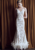 White Fine Lace Feather Maxi Dress