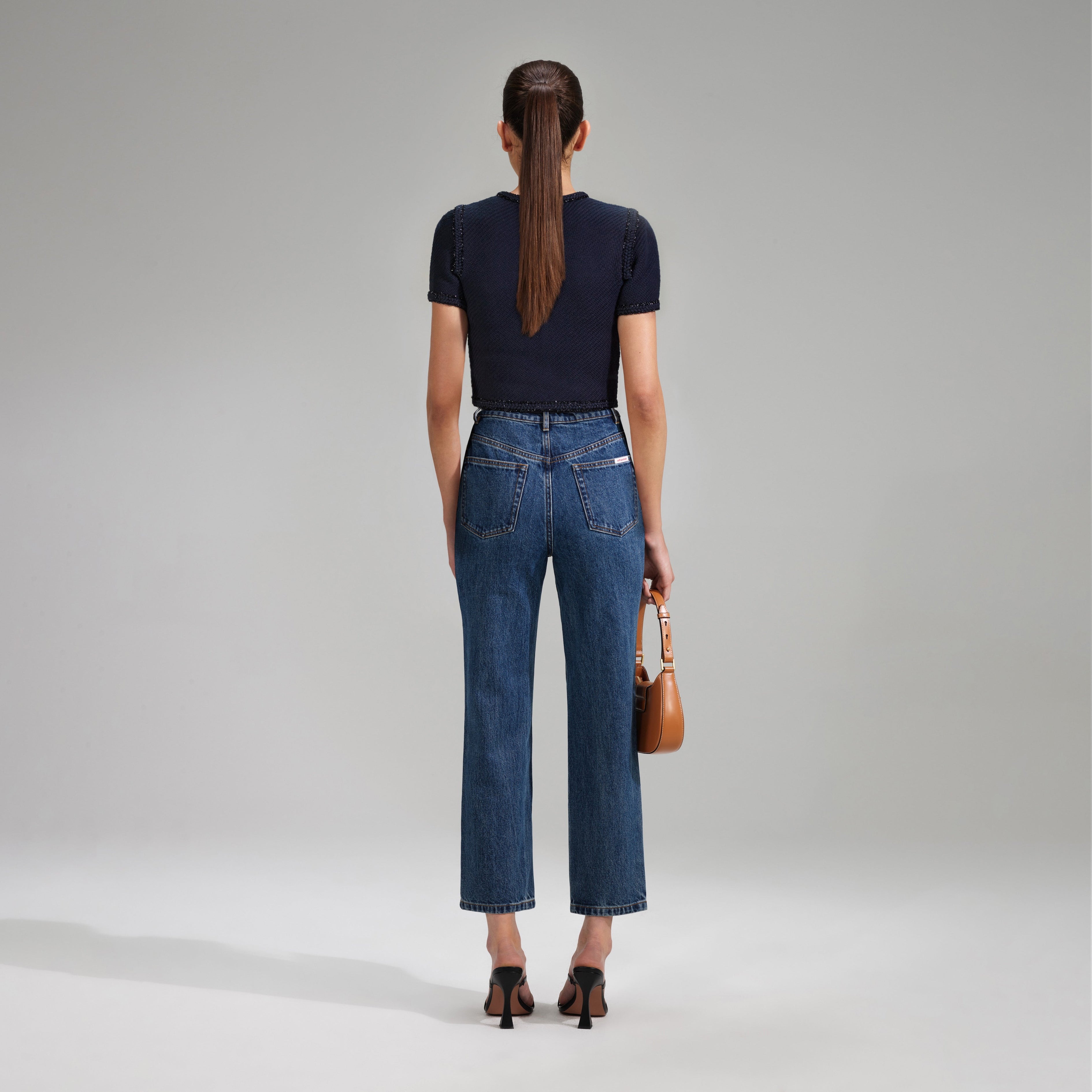 Navy Knit Crop Cardigan