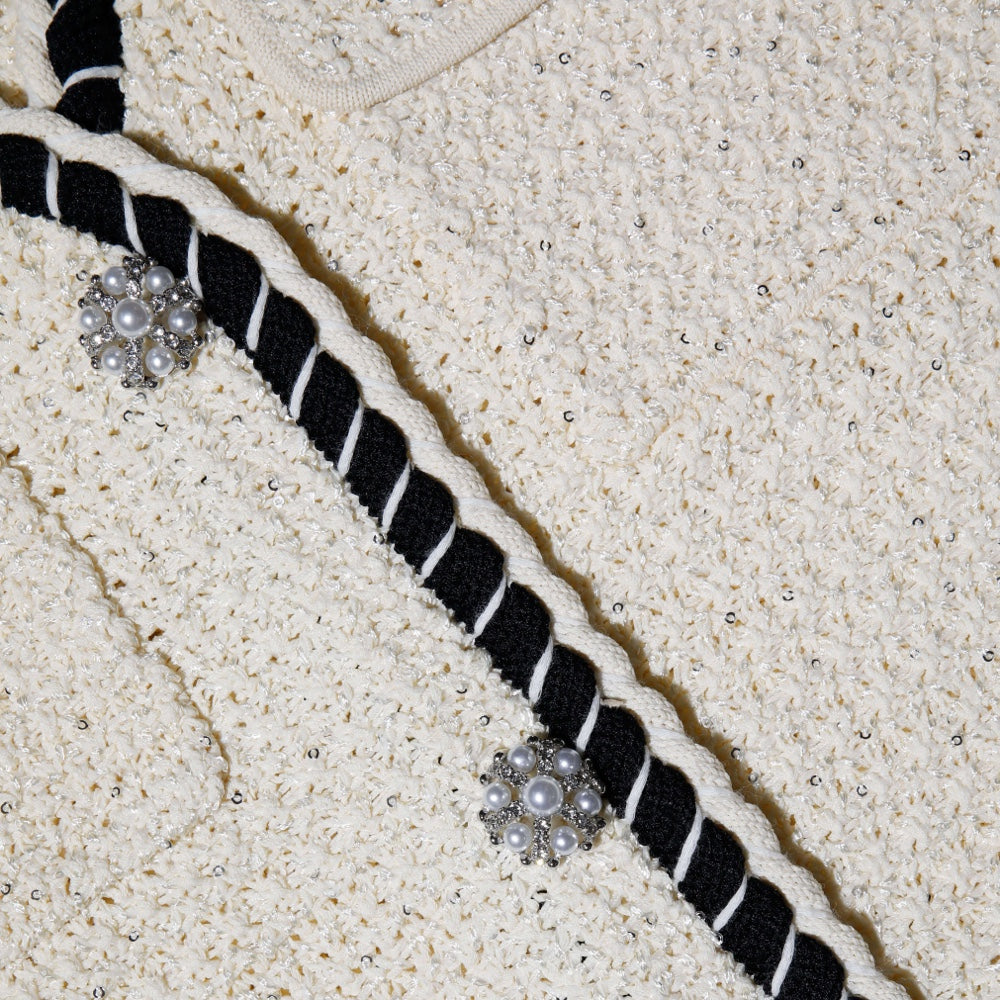 Cream Sequin Knitted Cardigan