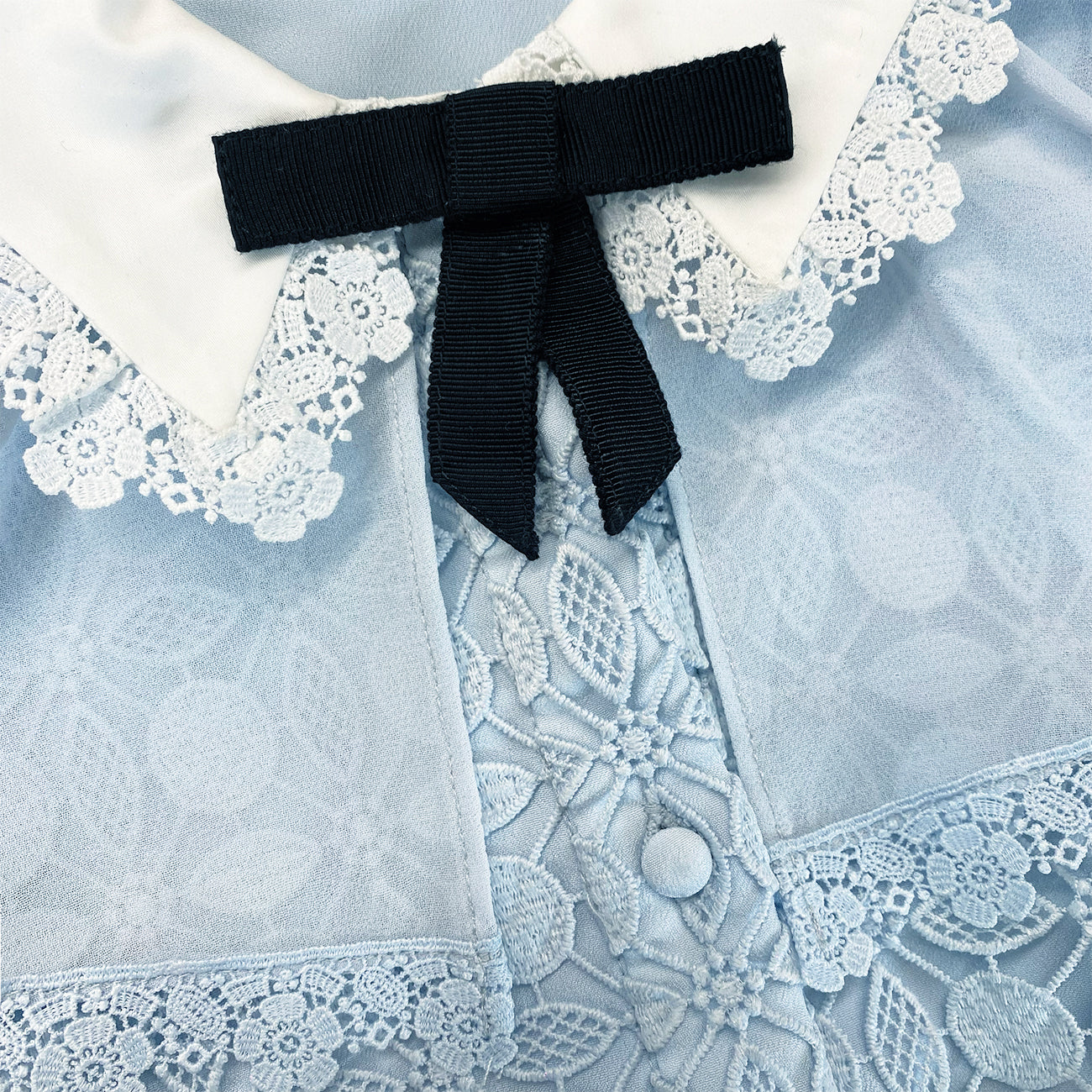 Blue Lace Dress With Double Collar