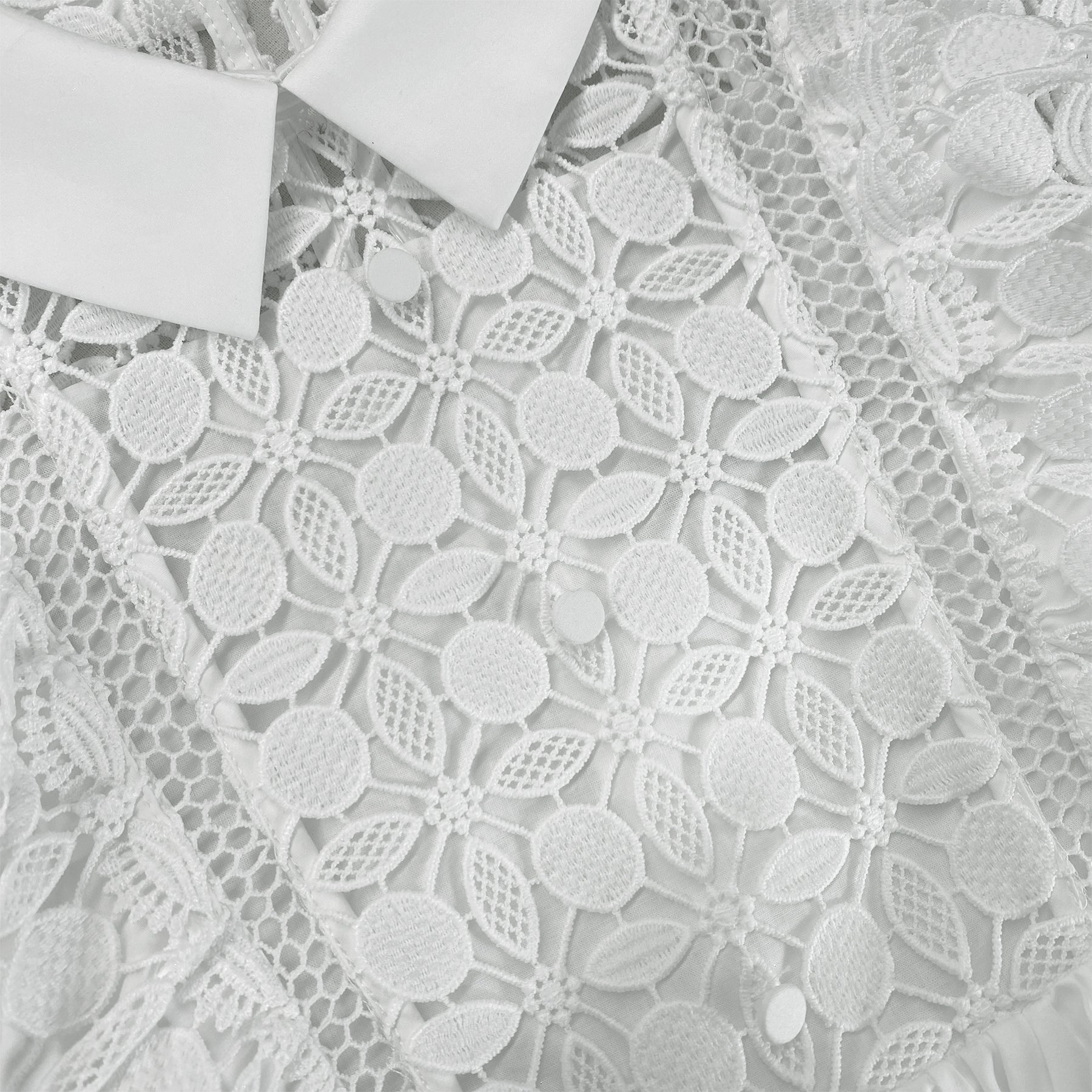 A close up of the fabric for the White Lace Mini Dress