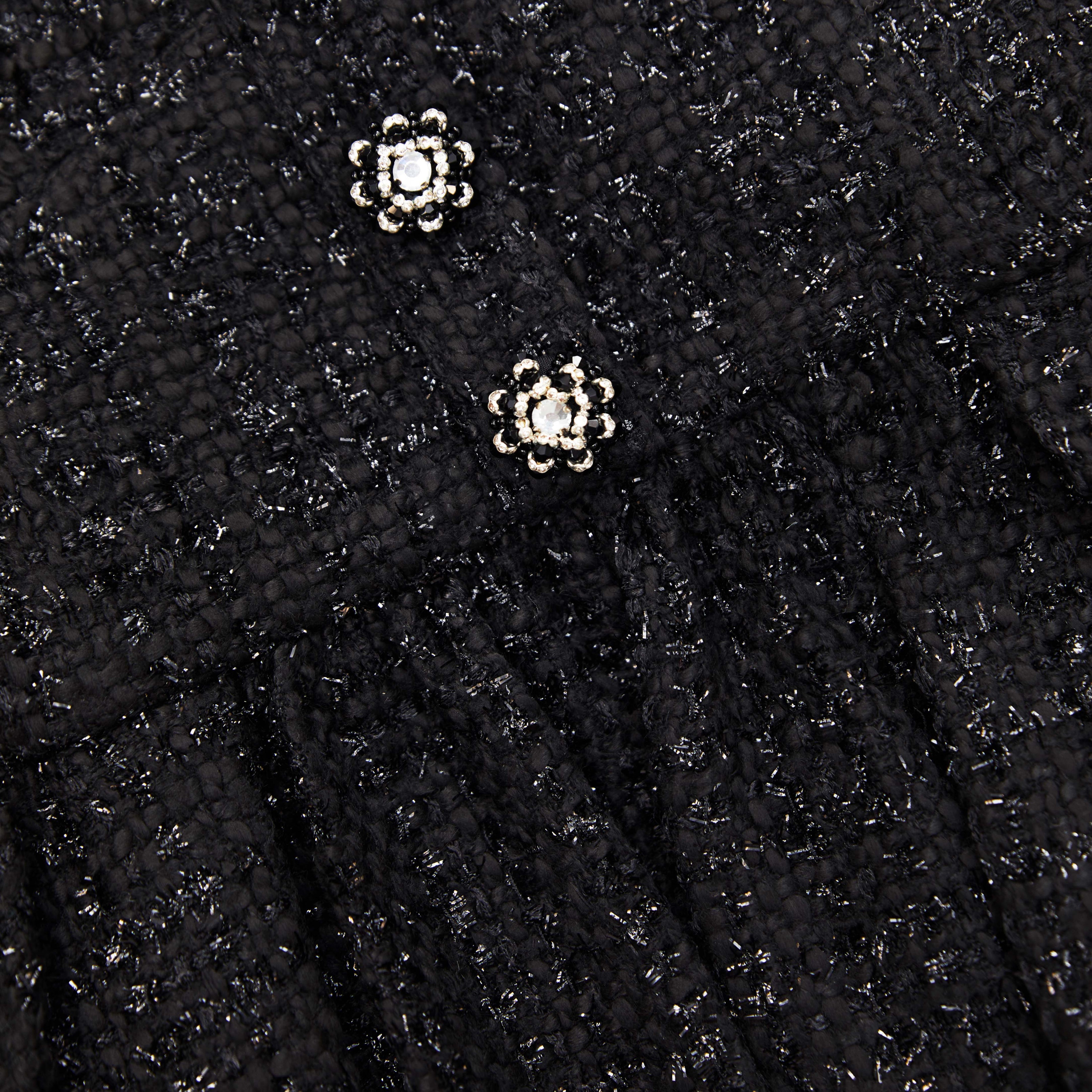 Black Boucle Peplum Top