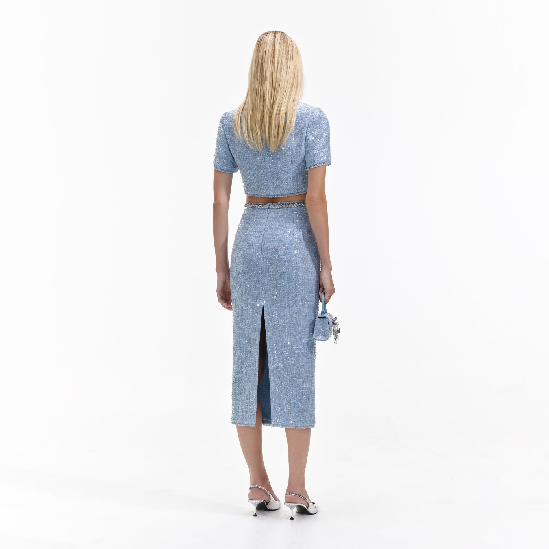 Blue Sequin Boucle Midi Skirt