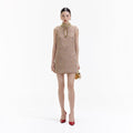 Gold Tinsel Boucle Embellished Mini Dress