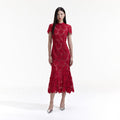 Red Flower Lace Midi Dress