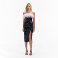 Black Sequin Split Feather Midi Dress