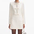 Cream Boucle Diamante Bow Mini Dress