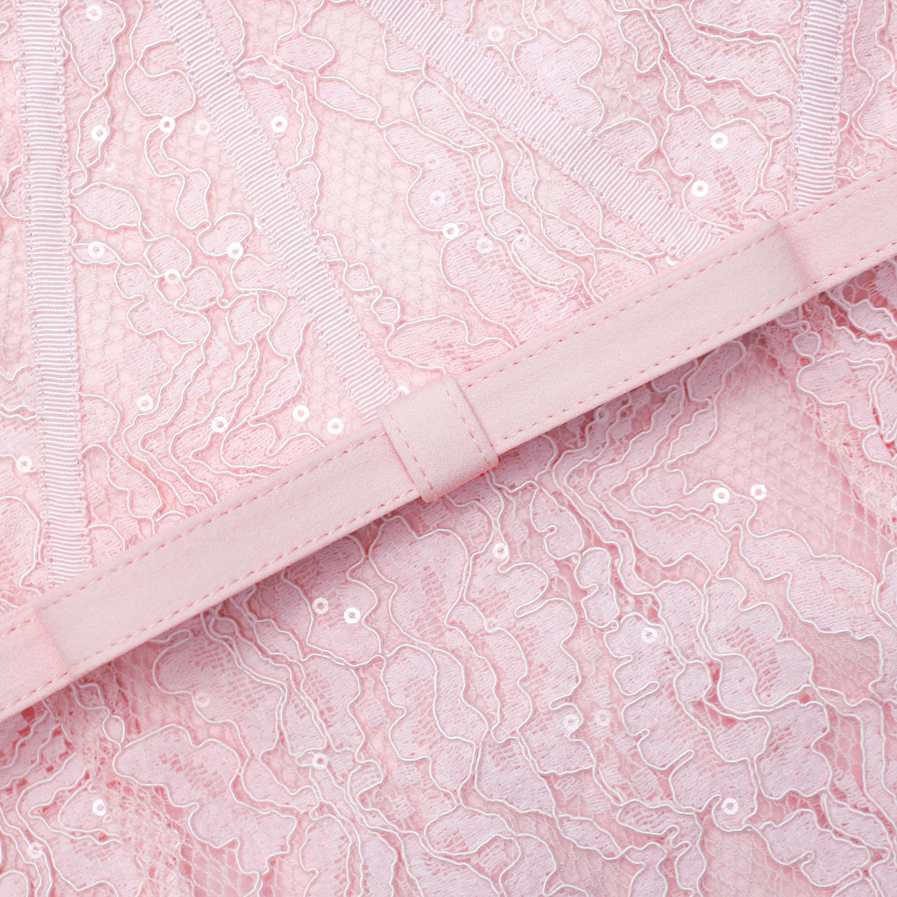 Pink Lace Bustier Midi Dress