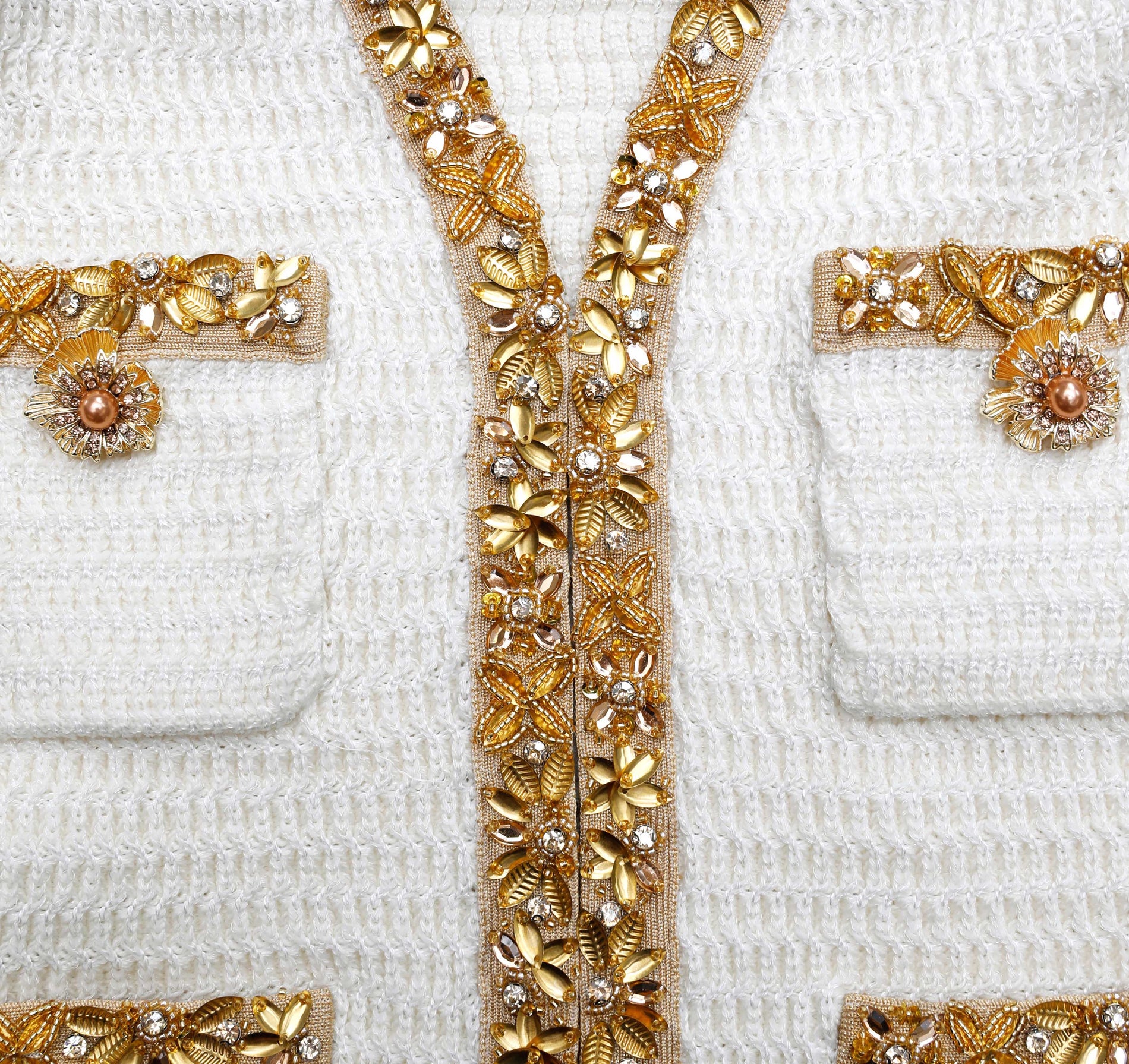 A close up of the fabric for the Cream Lurex Knit Cardigan