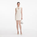 Cream Boucle Flower Motif Mini Dress