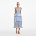 Blue Metallic Tiered Midi Dress
