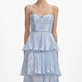 Blue Metallic Tiered Midi Dress
