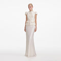 Cream Boucle Bow Detail Maxi Dress
