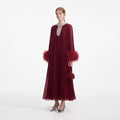 Burgundy Chiffon Feather Midi Dress