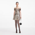 Gold Sequin Off Shoulder Mini Dress