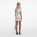 White Rhinestone Lace Tie Side Mini Dress