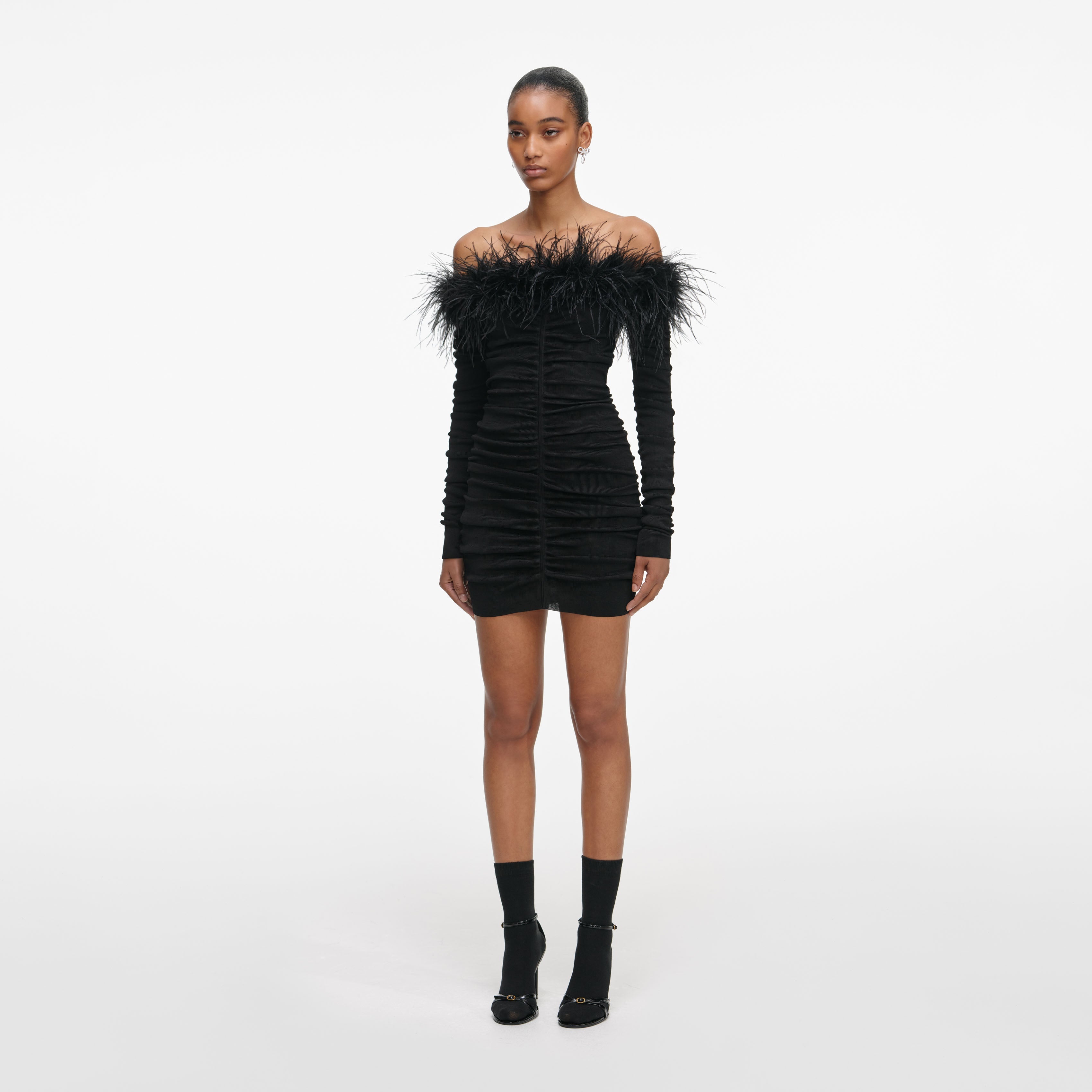 Black Feather Viscose Knit Mini Dress