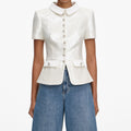 White Sequin Tailored Top
