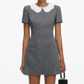 Grey Herringbone Collared Mini Dress