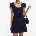 Navy Textured Boucle Mini Dress