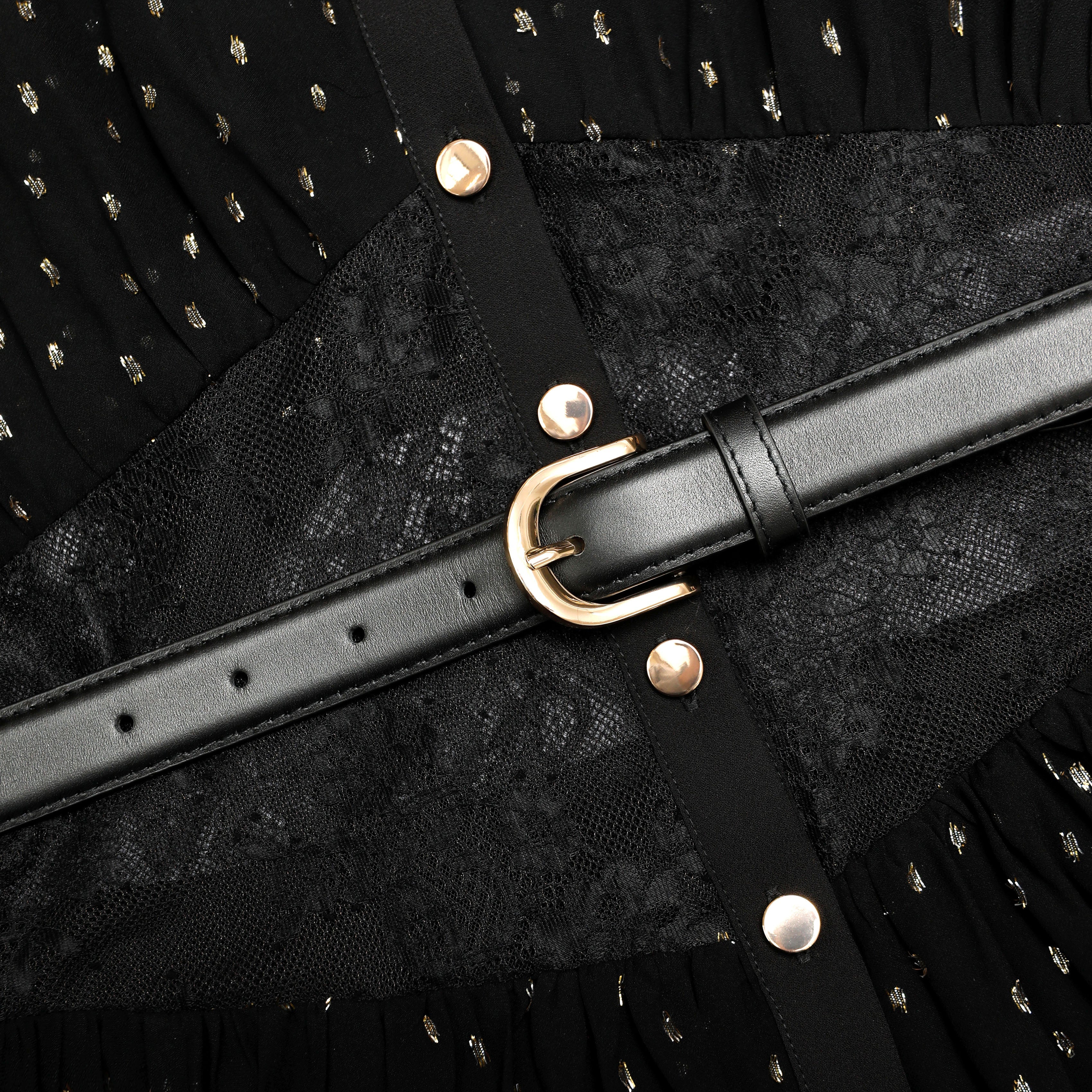 Black And Gold Chiffon Mini Dress