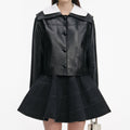 Black Leather Contrast Collar Jacket