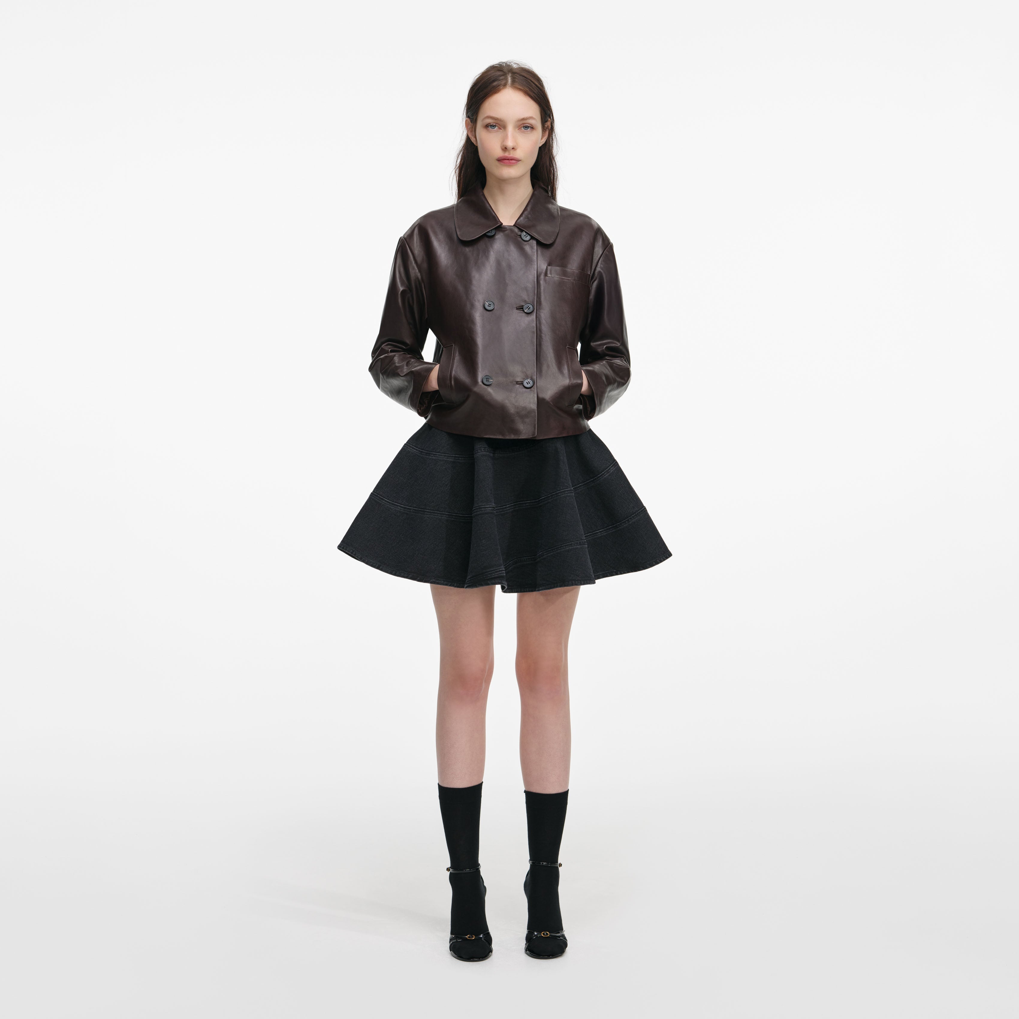 Brown Cropped Leather Jacket