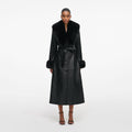 Black Leather Faux Fur Collared Coat