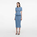 Blue Peplum Knit Midi Dress
