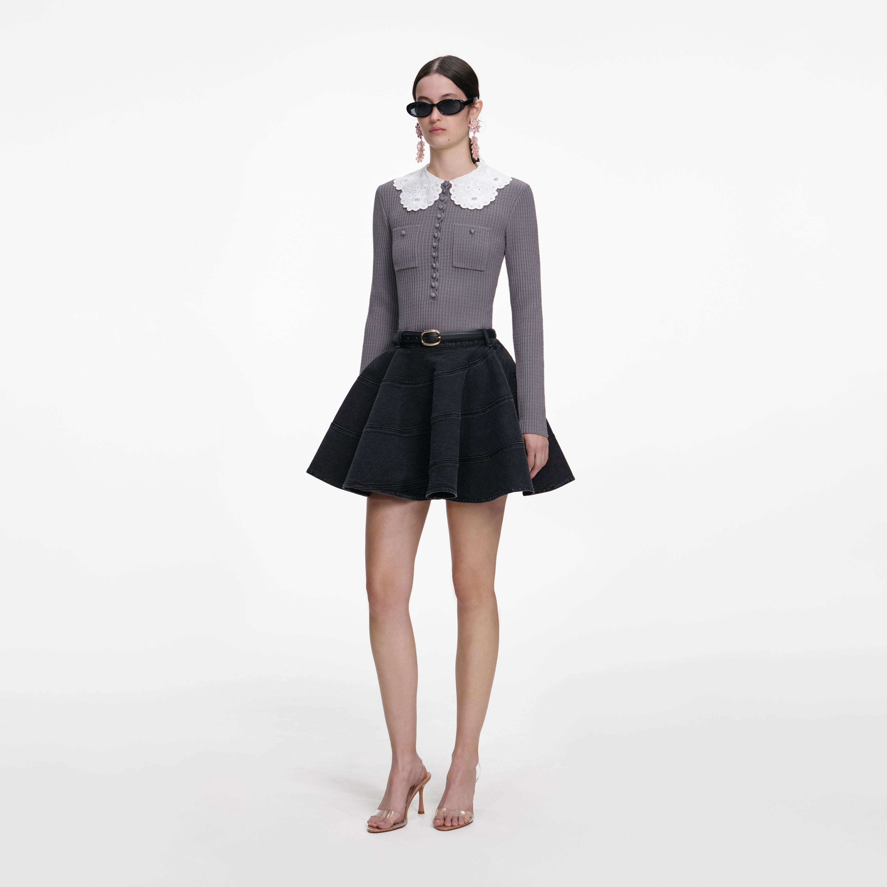 Grey Lace Collar Knit Top